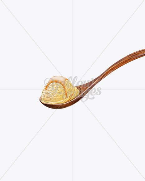 Download Wooden Spoon With Vanilla Ice Cream and Caramel Syrup
